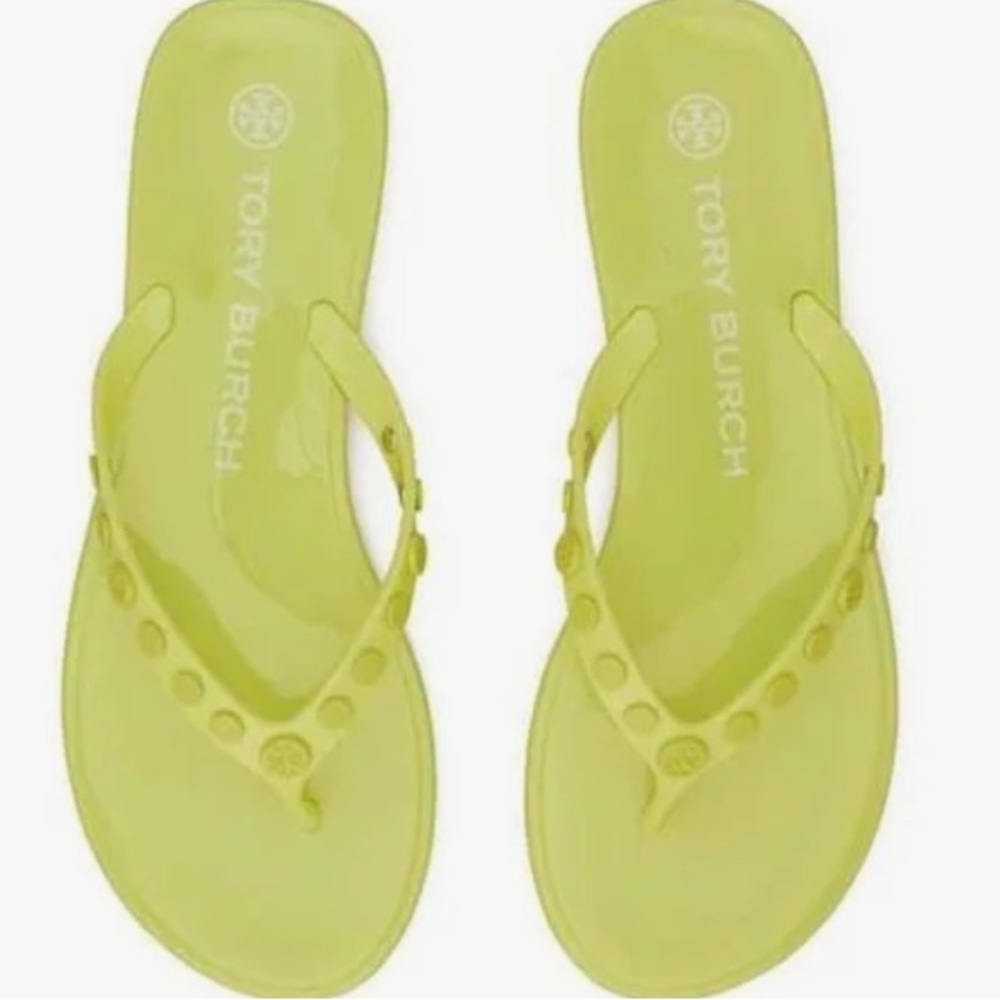 Tory Burch Neon studded jelly flip flops